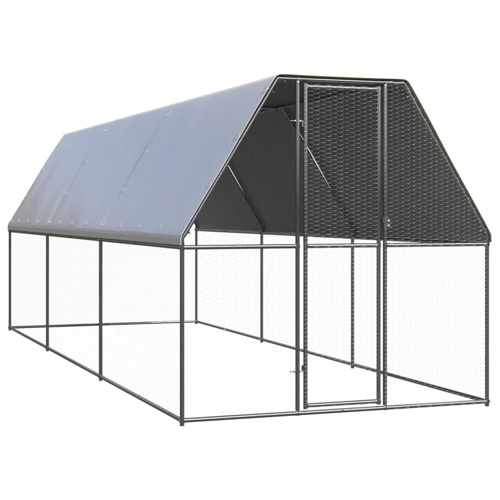 Pollaio/recinto/gabbia per polli da esterno 2 x 6 x 2 m acciaio zincato argento 02_0043994