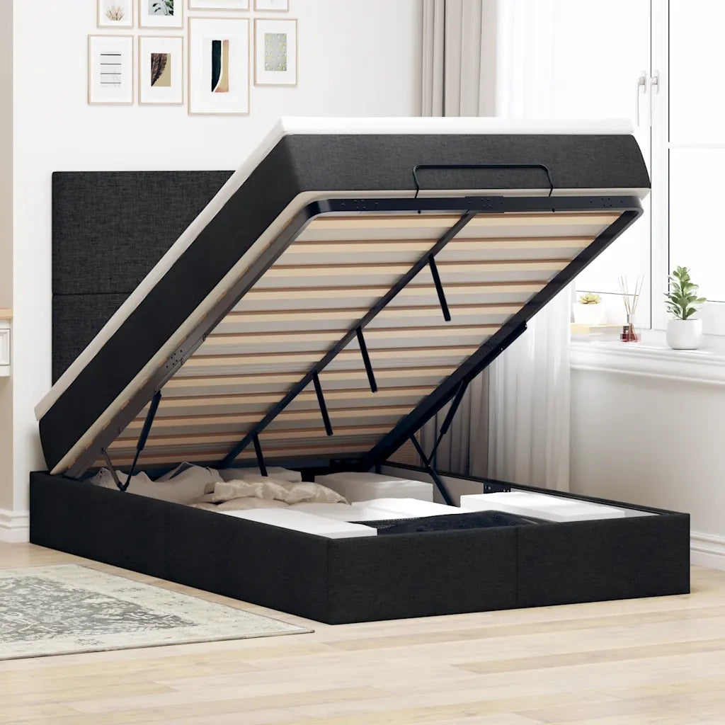 Struttura Letto Pouf con Materasso Nero 120x200 cm in Tessuto 3313066