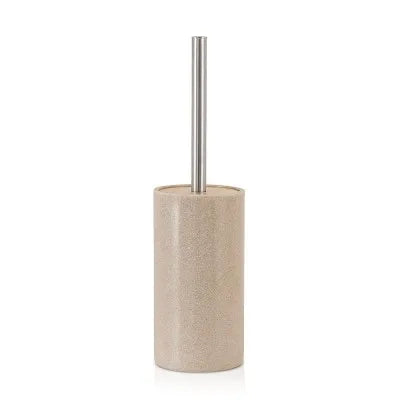 Portascopino bagno in resina beige con particolari in bambù Sahara