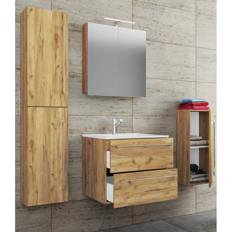 Completo Set5 pz Mobile sosp 2 casetti con Lavabo LG in ceramica incl 1 Colonna 1 mobile sosp e mobile specchio, Rovere