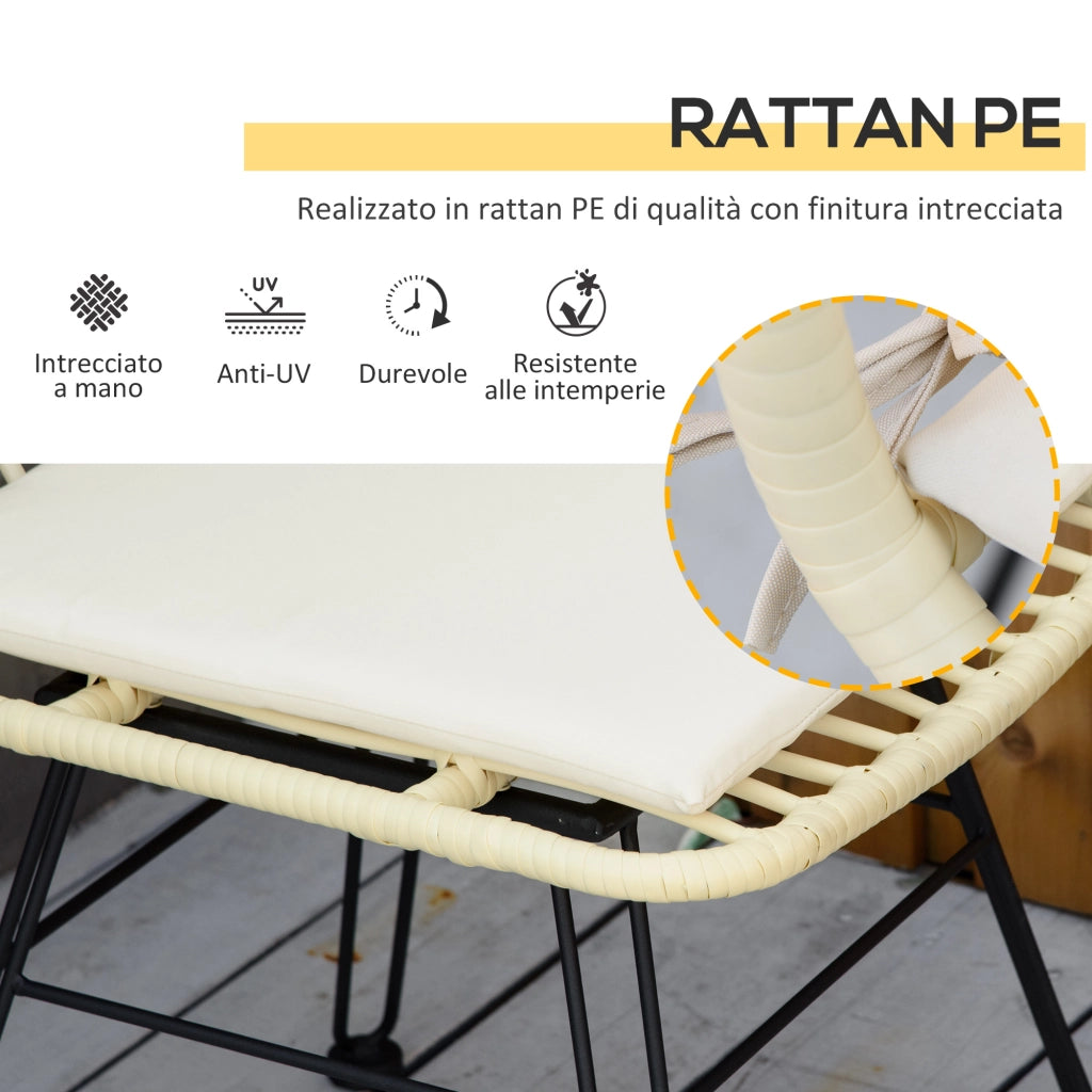 Set di Tavolo e Sedie da Giardino da 3 Pezzi in Rattan PE e Acciaio, Set Bistr¨° da Giardino con Tavolino da Caff¨¨ con Piano in Vetro e 2 Sedie, per Balcone Patio Cortile Esterno, Crema