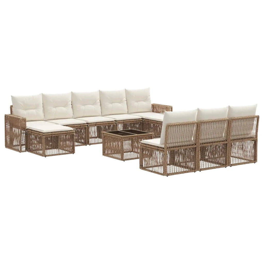 Set Divano da Giardino 11 pcs Beige e Bianco Crema polyrattan 3435249