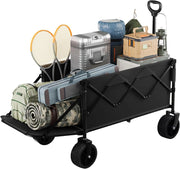 Carrello Pieghevole Portatutto, Carrellino da Giardino con Portellone Posteriore e Ruote per Tutti i Terreni con Freno, Capacità di Carico Fino a 150 kg, Nero