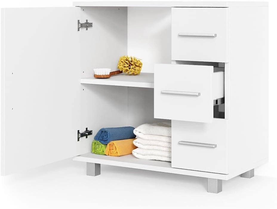 Mobile sottolavabo per bagno Ilias, Bianco, 60 x 60.8 cm, con intaglio per sifone per l'installazione su lavabo
