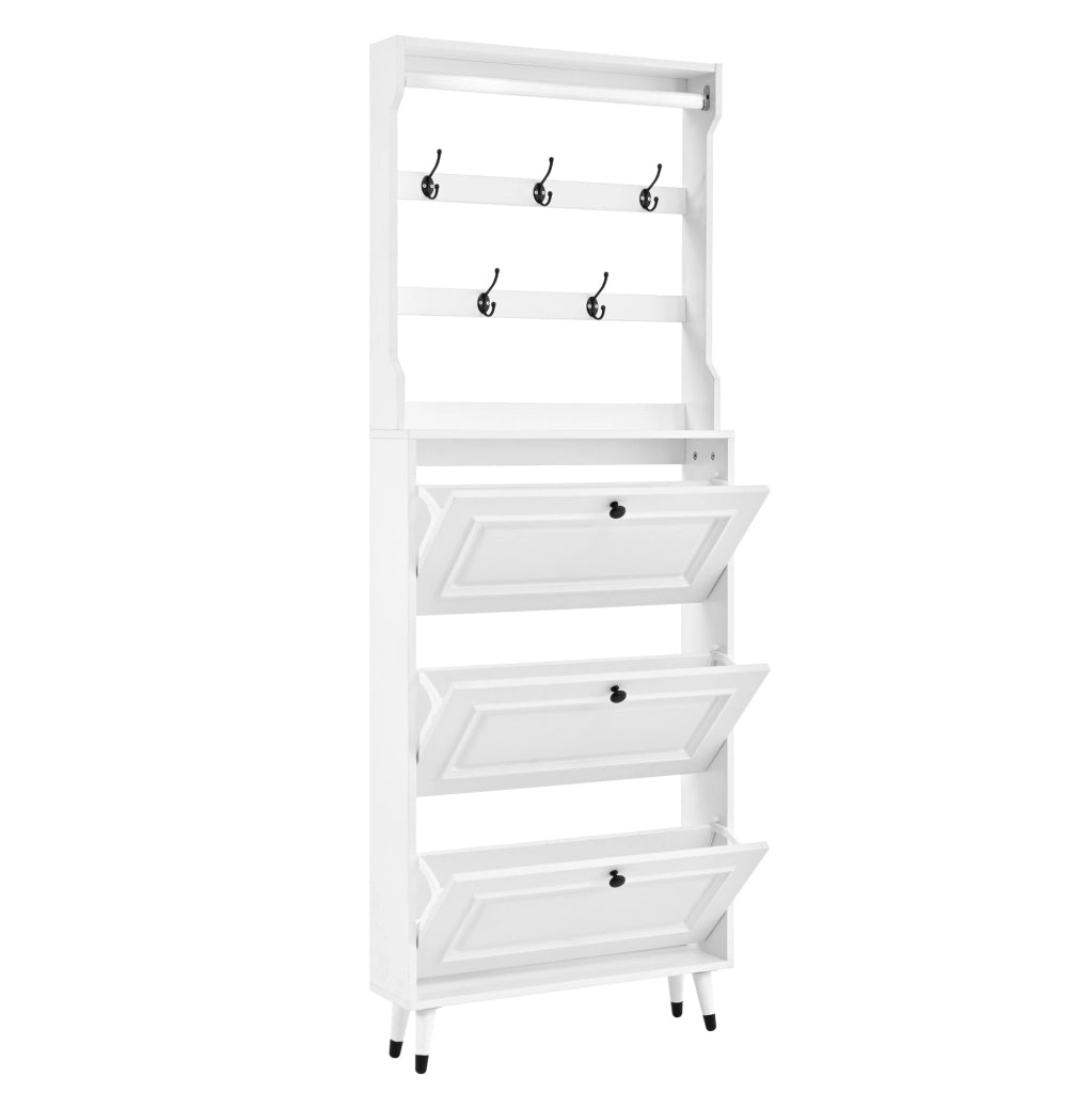 Guardaroba da ingresso 66x17x180 cm con appendiabiti e portascarpe in MDF e truciolare bianco