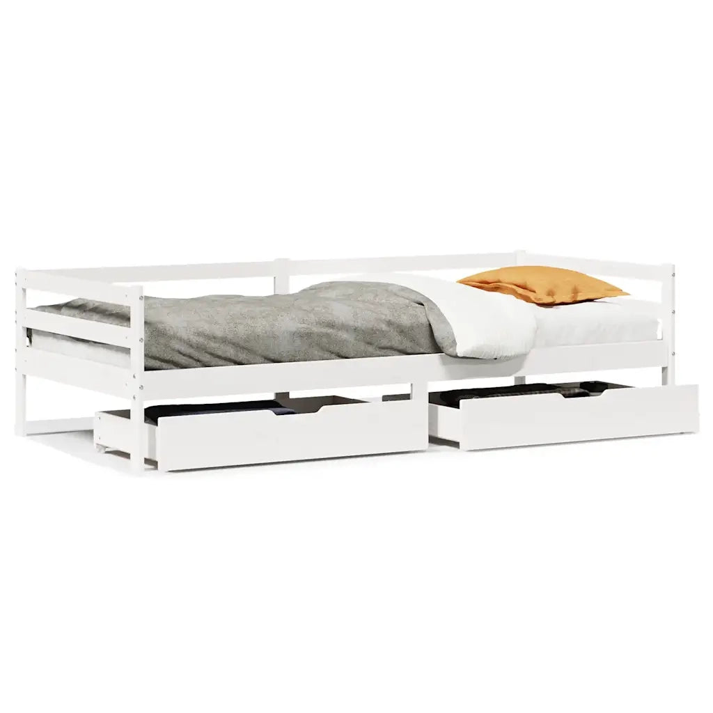 Letto singolo | Letto per adulti | Dormeuse con Cassetti Bianco 90x200 cm Legno Massello di Pino