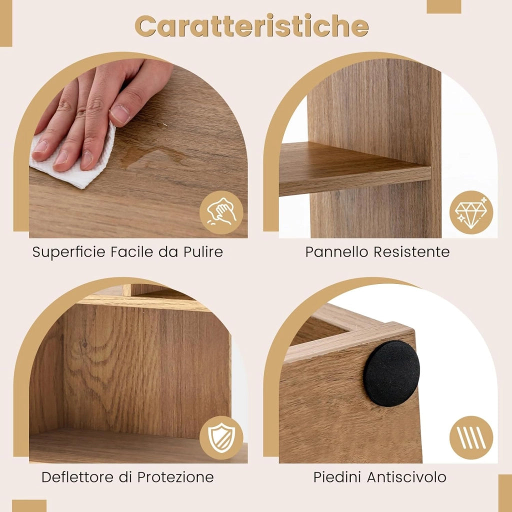 Libreria a Forma Convessa, Scaffale Aperto a 3 Ripiani in Legno, Scaffale da Esposizione con Dispositivo Antiribaltamento, per Soggiorno Ufficio Camera da Letto