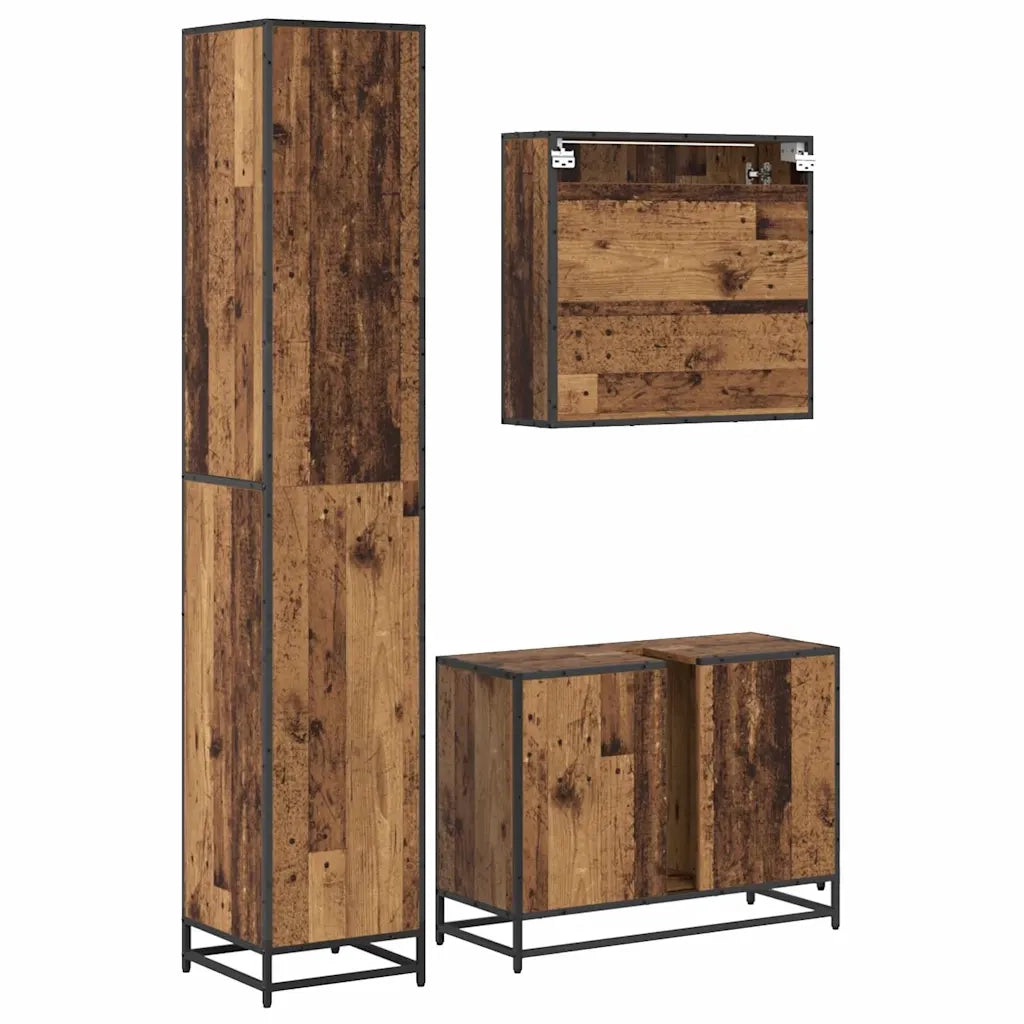Set di mobili per il bagno con lo scaffale 3 pcs Legno vecchio 3402480