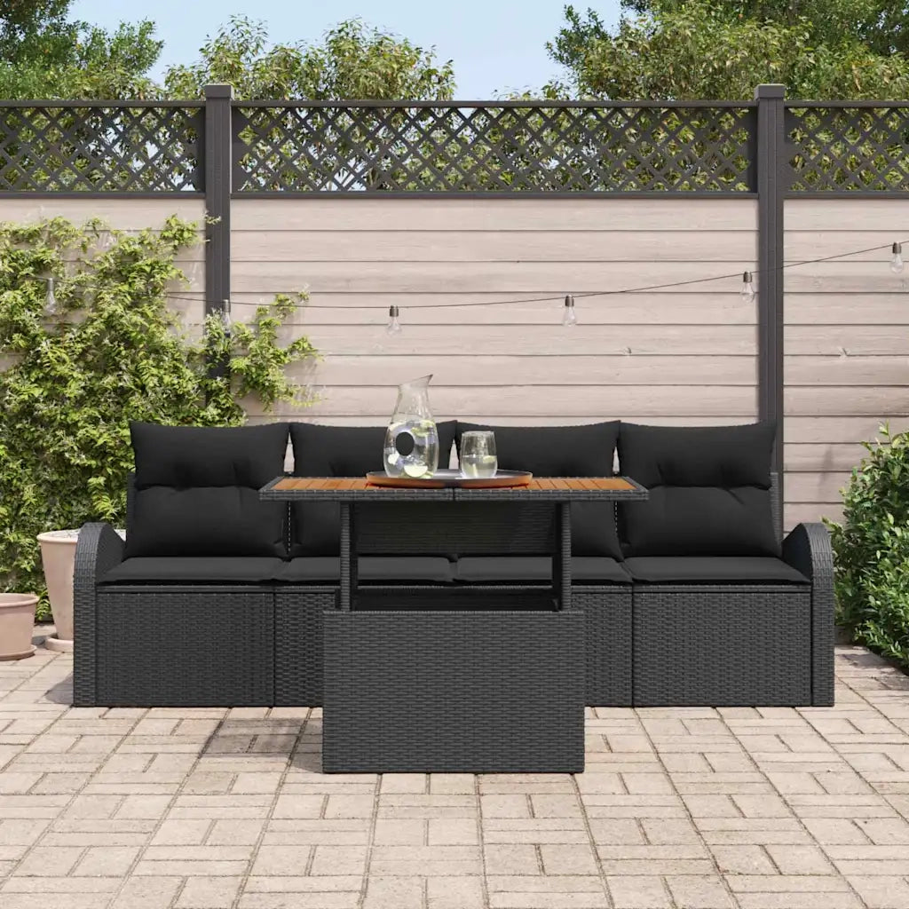Set Divano da Giardino con archiviazione 5 pcs Nero Poly Rattan 3358256