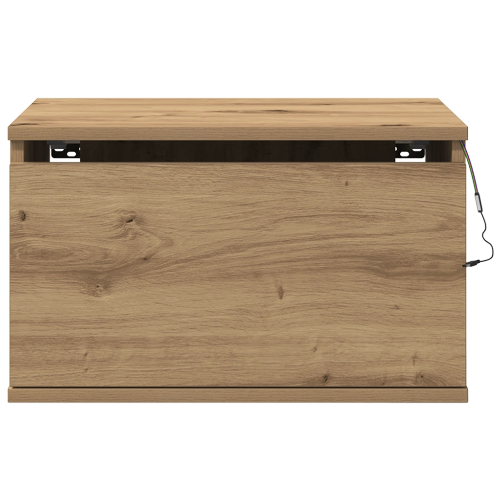 Comodini con luci LED 2 pezzi a muro in rovere artigianale