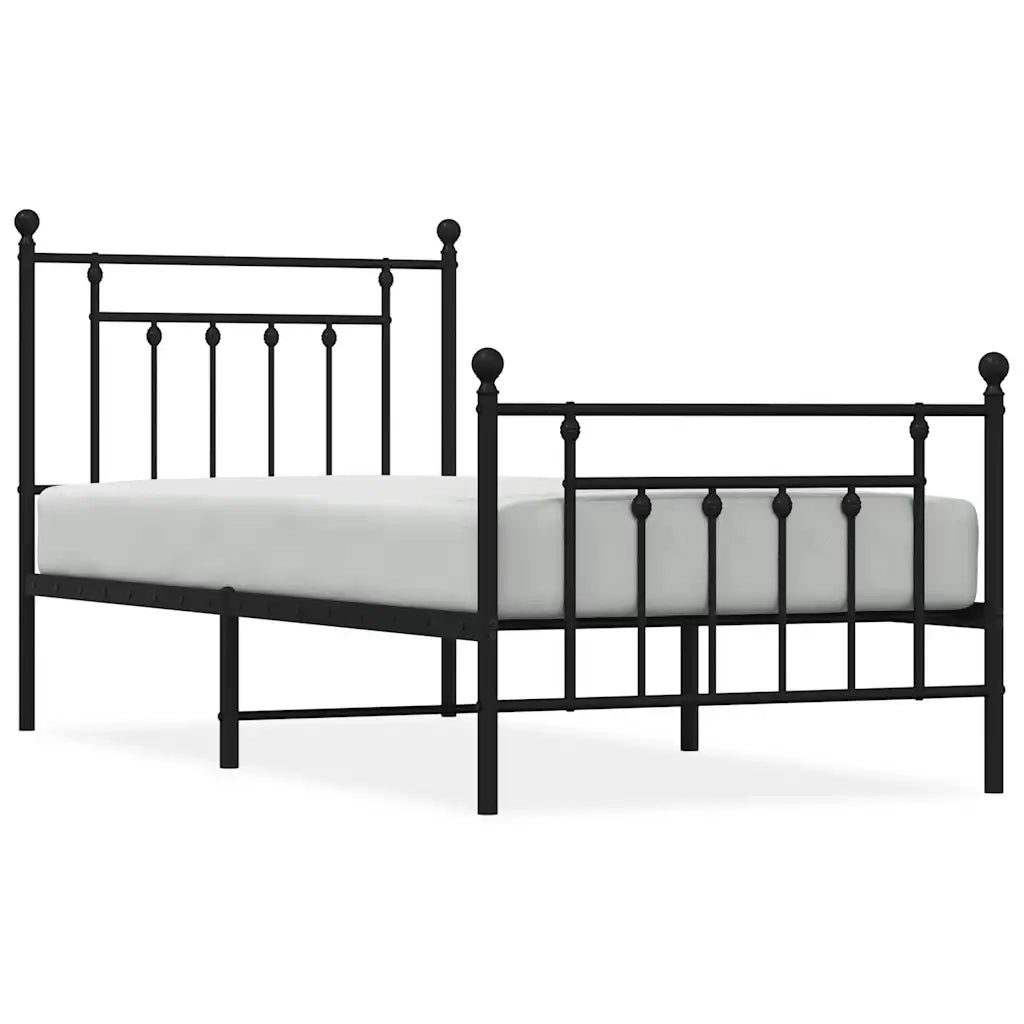 Letto singolo | Letto per adulti | Giroletto con Testiera e Pediera Metallo Nero 80x200 cm