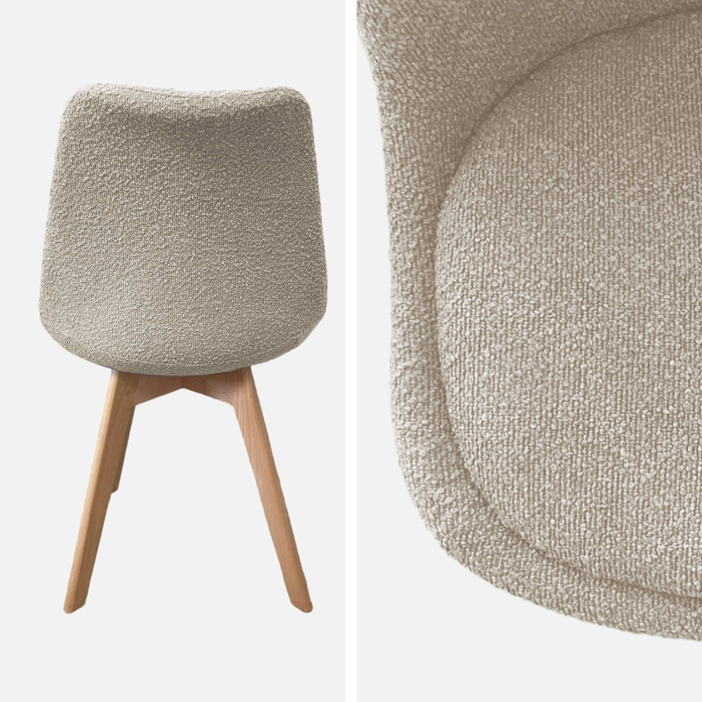 Set 4 sedie scandinave legno di faggio e bouclé strutturato, talpa
