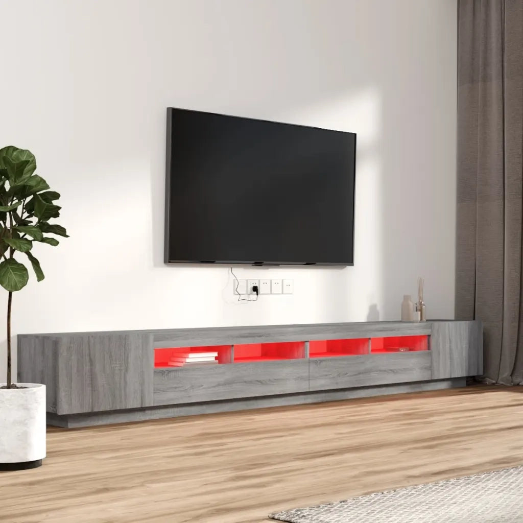 Set Mobili TV 3 pz con Luci LED Grigio Sonoma Legno Multistrato 3120177