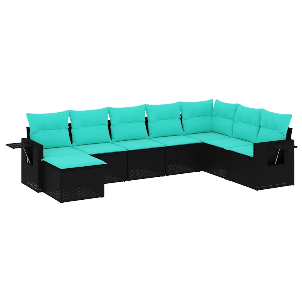 Set Divani da Giardino 8 pz con Cuscini Nero in Polyrattan 3220556