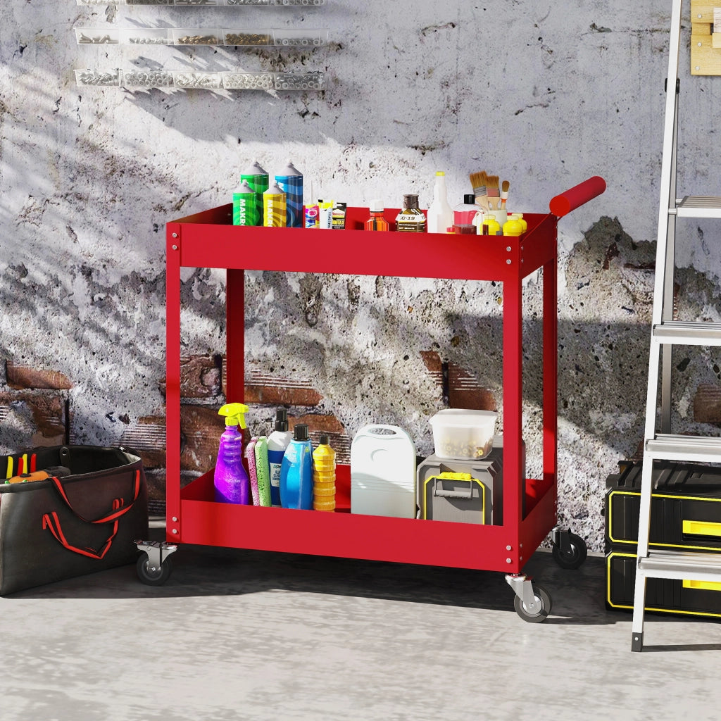 Carrello da lavoro a 2 livelli ¨C zephmum ¨C rosso, 84.5x38x84 cm
