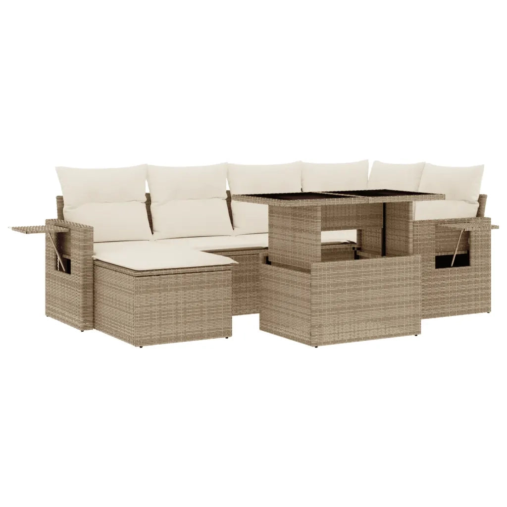 Set Divani da Giardino 7 pz con Cuscini Beige in Polyrattan