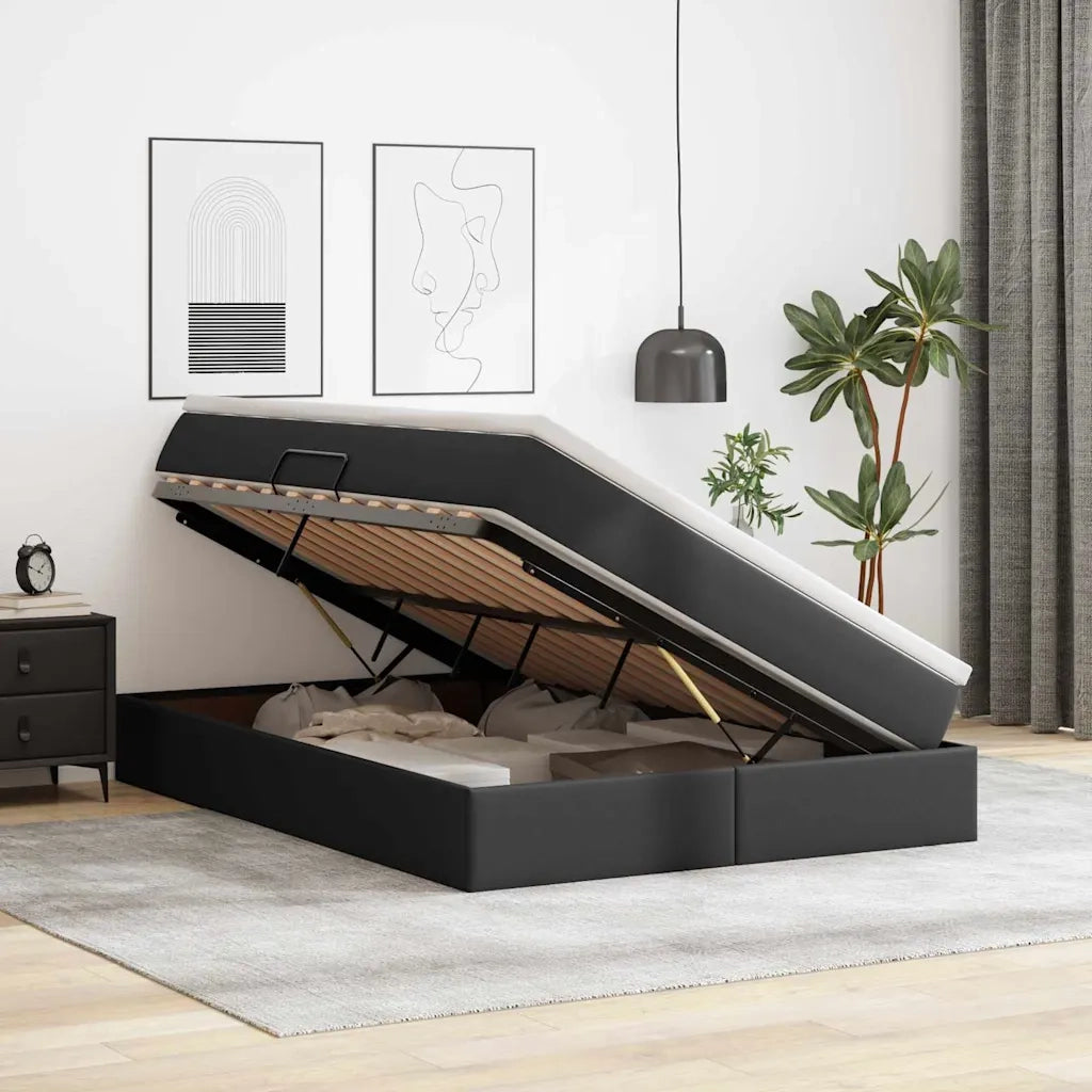 Letto con contenitore e materasso Nero 140 x 190 cm