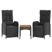 Sedie Reclinabili da Giardino 2 pz | Sedie da Esterno con Tavolo Nero Polyrattan