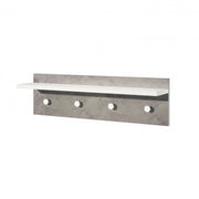 Pannello appendiabiti a parete con ripiano e 4 ganci bianco e cemento 80x15x23 cm - Terraneo