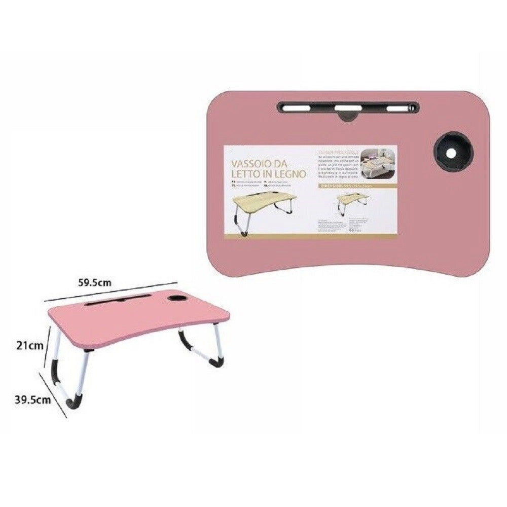 Trade Shop - Vassoio Scrivania Pieghevole Tavolino Tavolo Per Pc Slot Tablet Tazza Rosa 71365 -