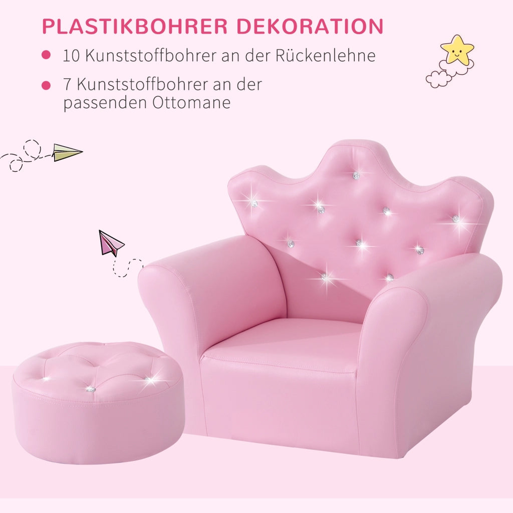 Divano letto bambini con pouf ¨C Xylo ¨C tessuto rosa principessa per cameretta