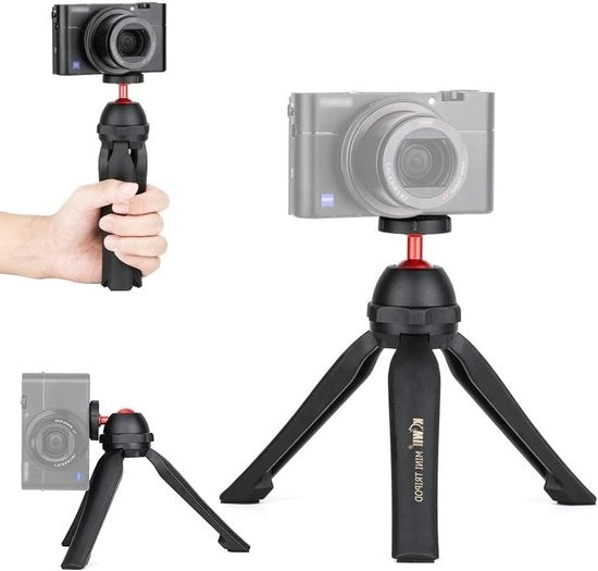 Maniglia regolabile 360° inclinabile per selfie stick per telecamere da vlog - Minipiedistallo per ufficio con luci LED