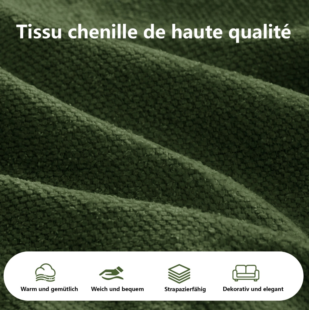Divano modulare Chenille verde senza telaio con chaise longue extra ampia e cuscini inclusi