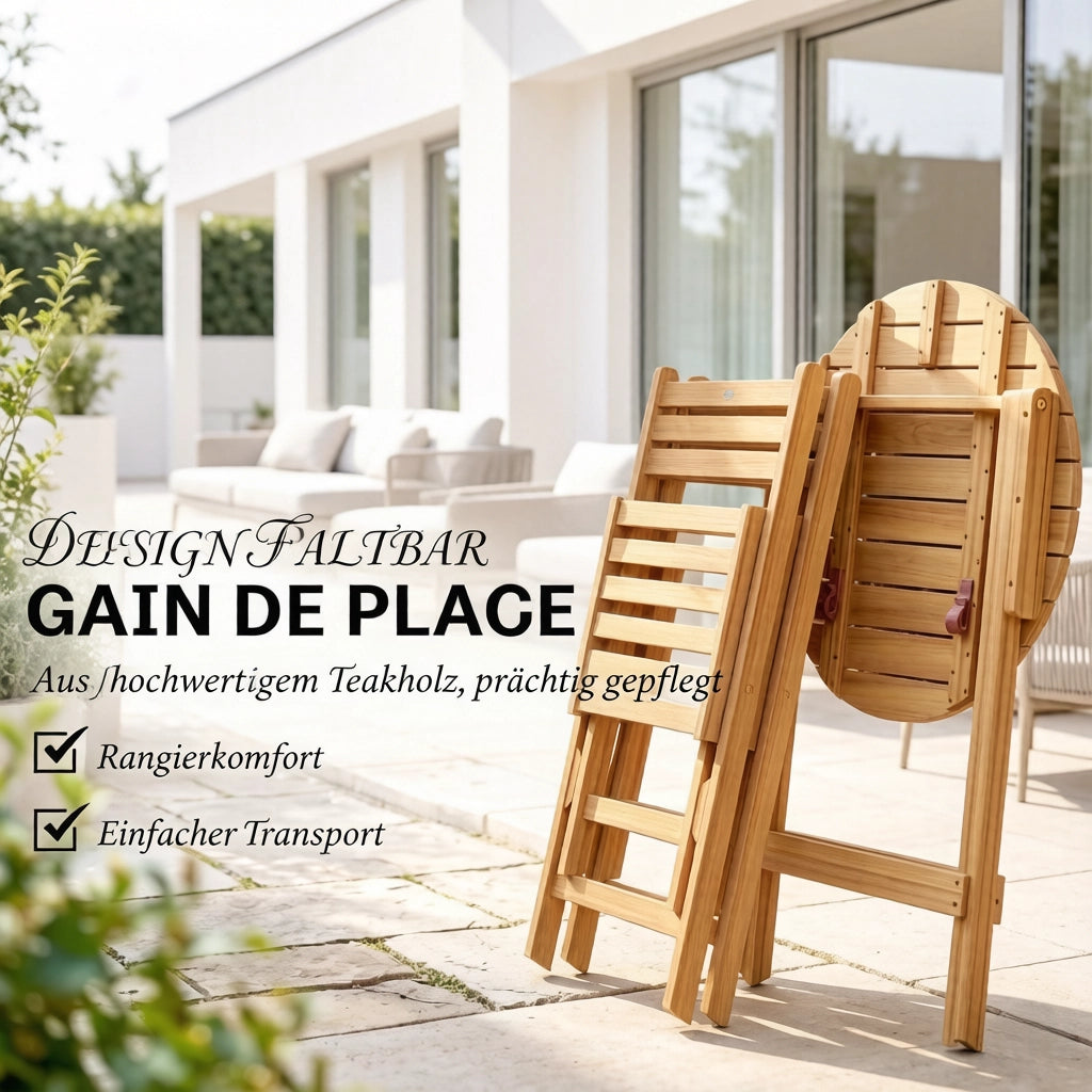 SET DA 3 PEZZI Tavolo e Sedie Pieghevoli da Esterno Ø 60 cm Legno di Acacia Naturale