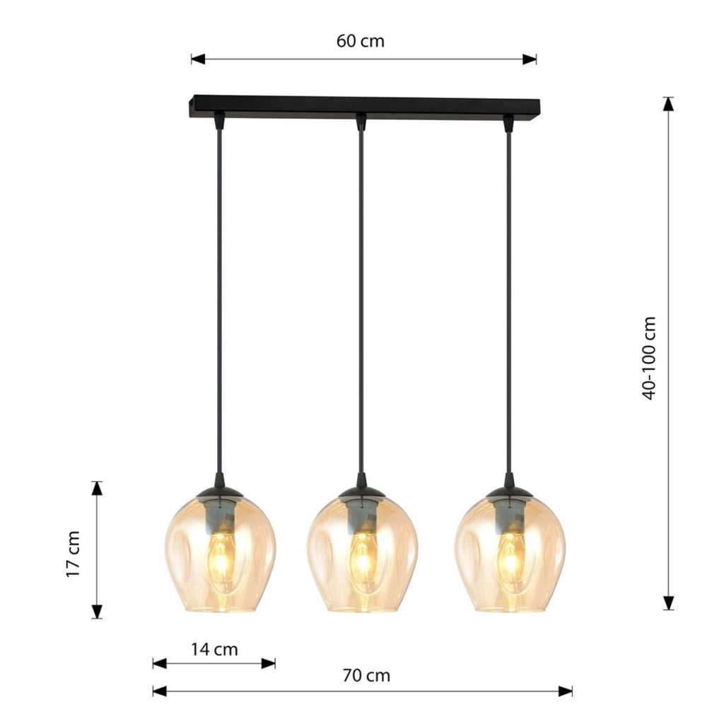 Lampada a sospensione Istar in acciaio nero e vetro ambra
