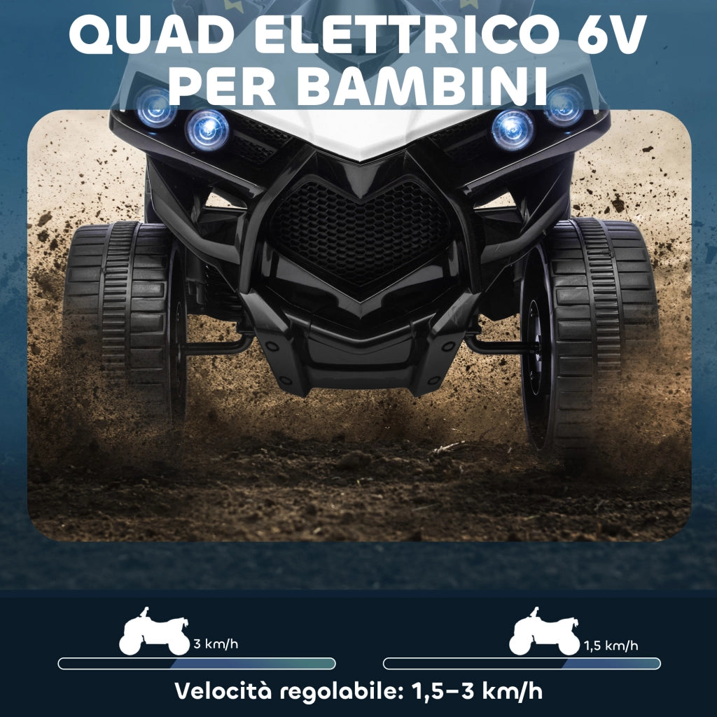 Quad Elettrico per Bambini ATV con Batteria Ricaricabile 6V Fari LED e Musica Bianco