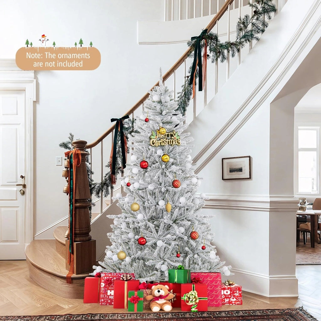 Albero di Natale Innevato 180/210 cm, Albero di Natale con 250/350 Luci Bianchi Caldi e 637/905 Rami (180 cm)