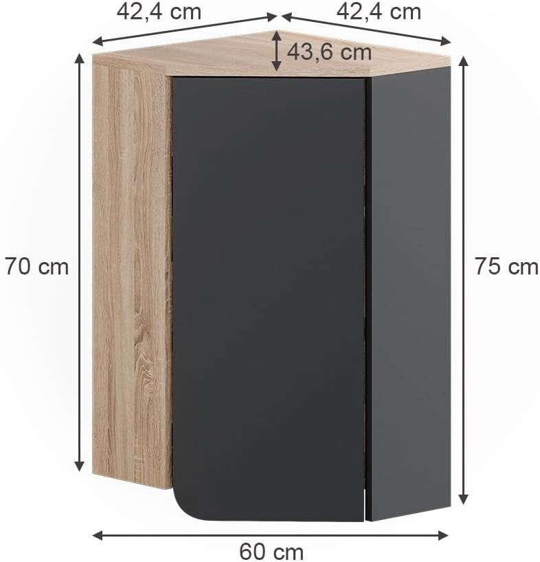 Mobiletto da bagno Karen, Antracite, 50 x 75 cm con porta e vani aperti