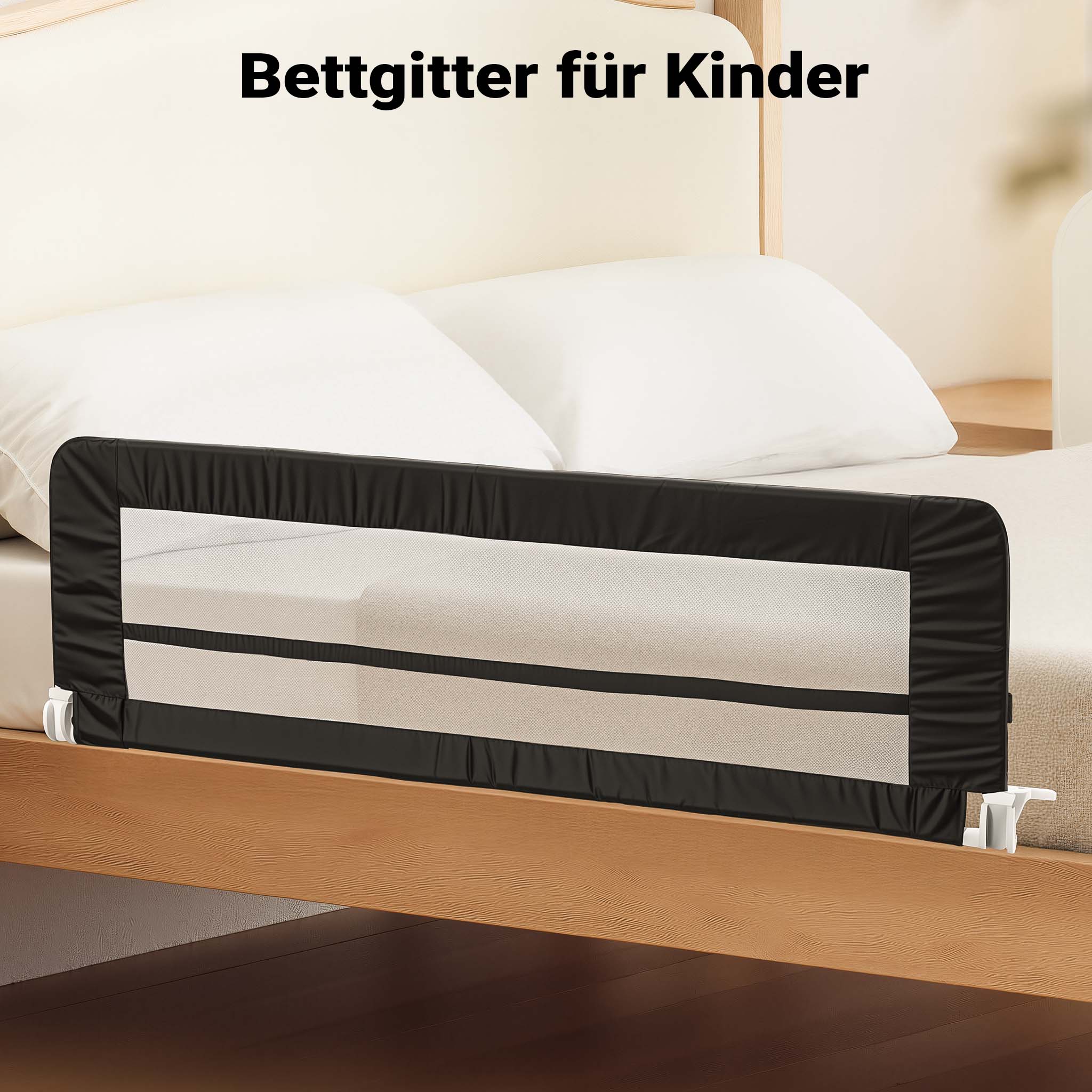 Sponda letto bambini 150x42 cm, pieghevole, metallo e nylon, Barriera anticaduta