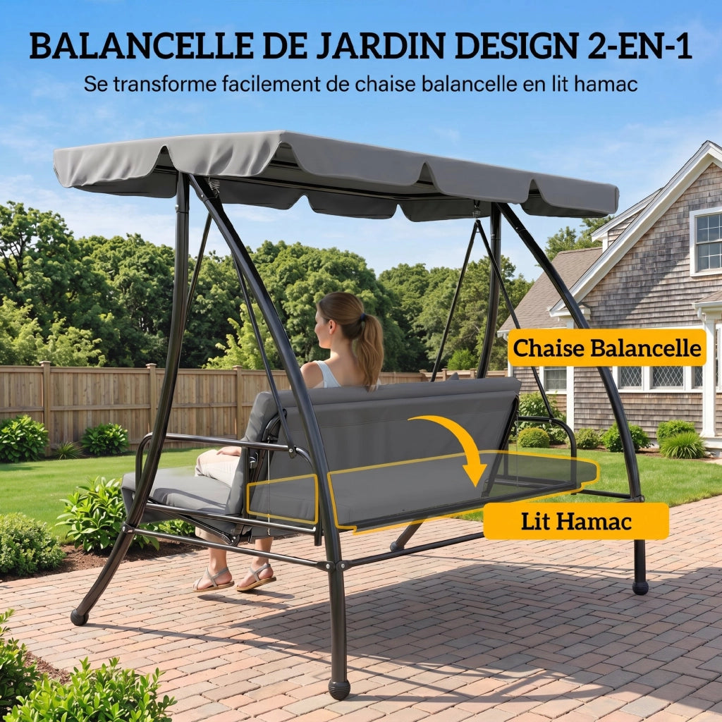 Amaca da giardino 3 posti con materasso ¨C zephmum ¨C grigio chiaro metallo poliestere 200x125x170cm