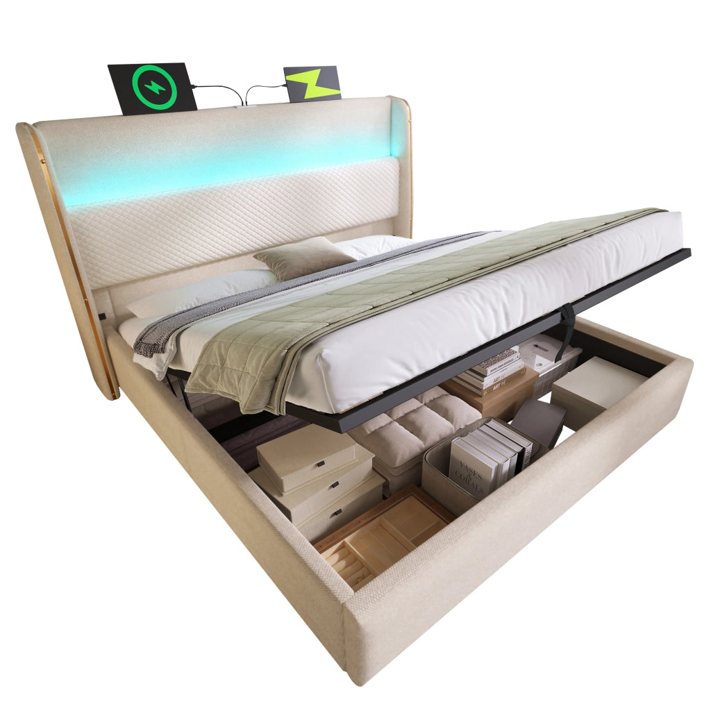 letto idraulico lino beige 140 x 200 cm