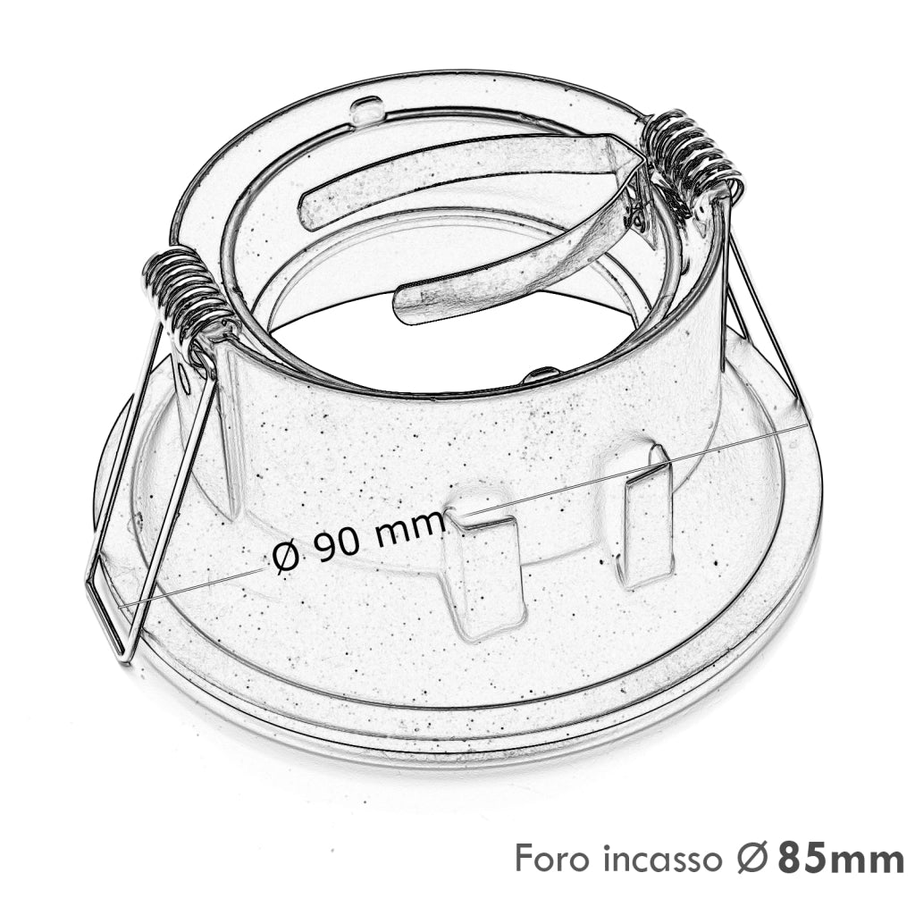 Faretto tondo retrocesso incasso foro 85mmlampada LED GU10 8W luci soffitto ingresso negozio vetrine 230V BIANCO 3000K