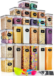 Set di contenitori in plastica a chiusura ermetica, 25 pezzi, organizzatore di cucina, adatto per conservare muesli, farina, caffè, cornflakes, spaghetti e simili, formati: 2,8 l, 2 l, 1,4 l, 0,8 l