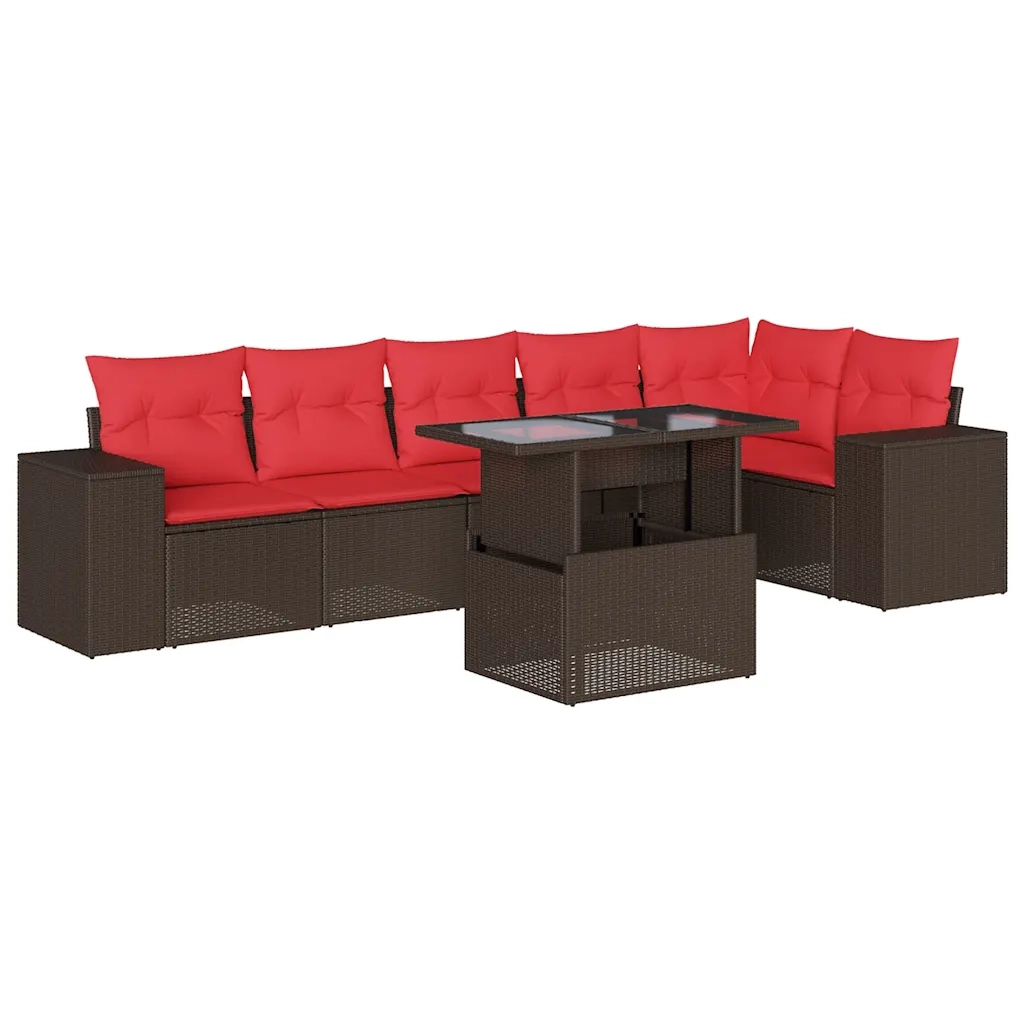 Set Divani da Giardino 7 pz con Cuscini Marrone in Polyrattan 3269184