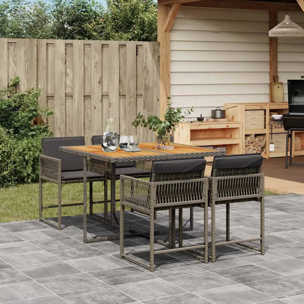 Set da Pranzo da Giardino 5 pz | Set Salotto da Giardino con Cuscini in Polyrattan Grigio