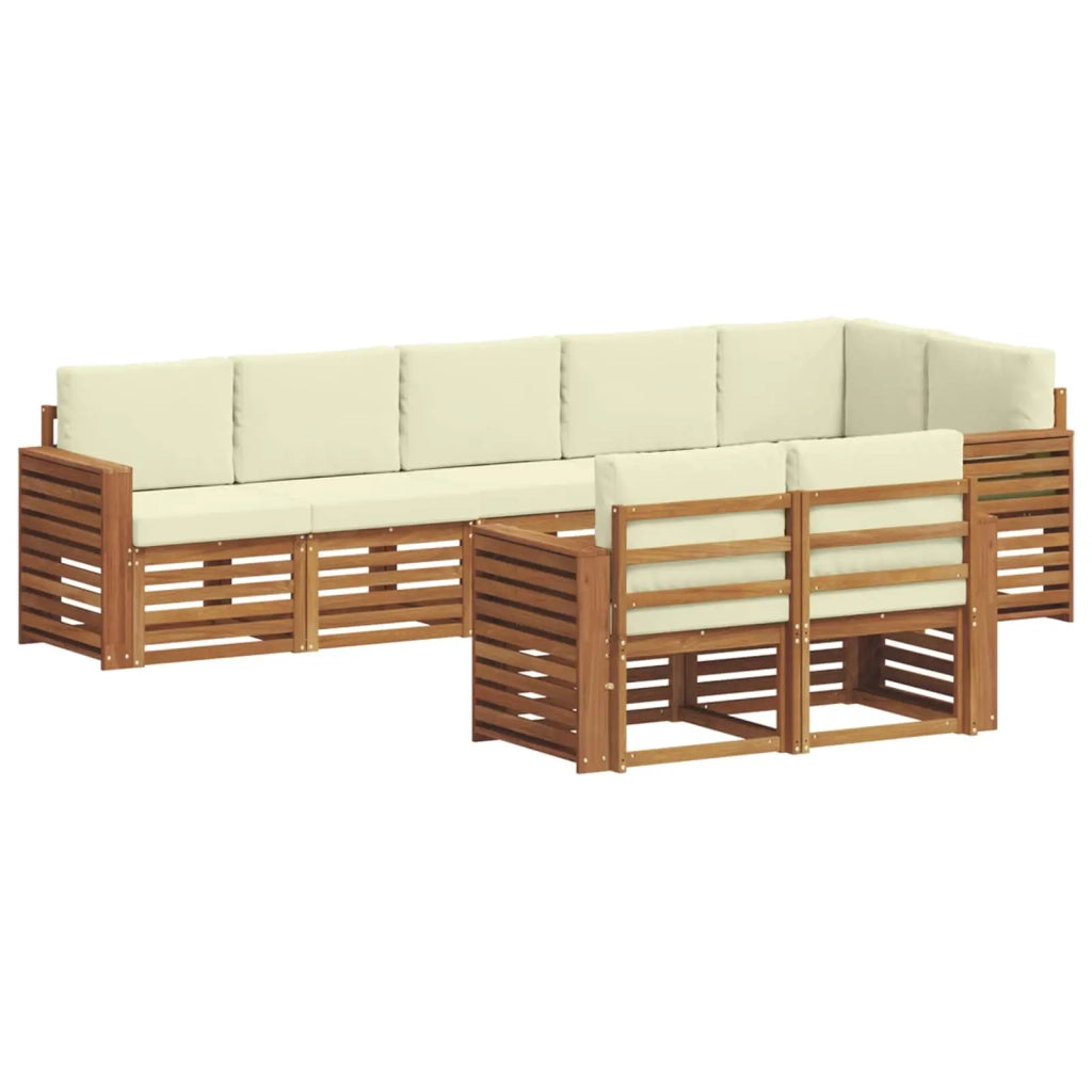 Set divani 8 pcs Naturale e Crema Legno di Acacia Massello
