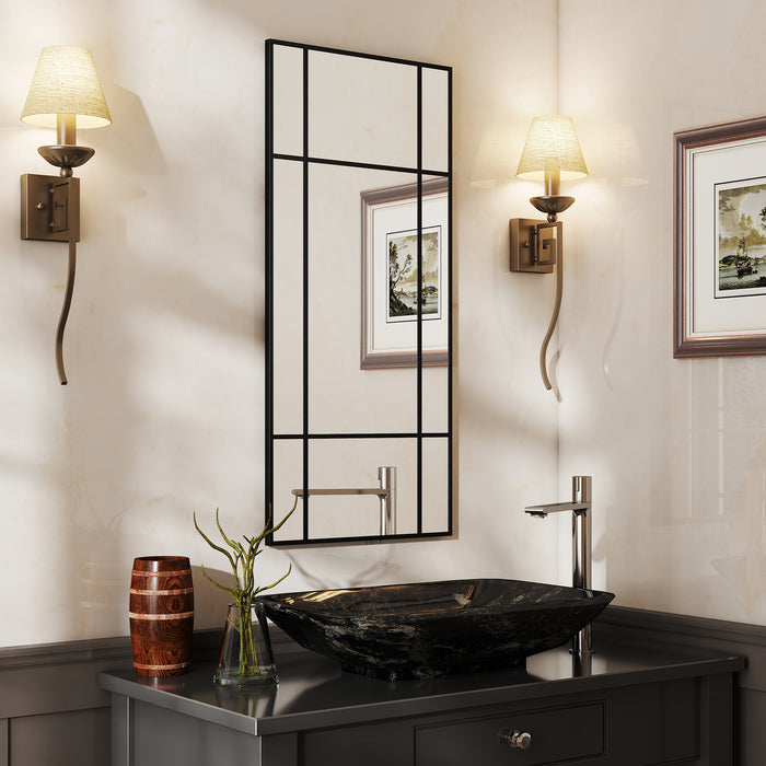 Specchio da Parete Stile Finestra 110x50 cm con Montaggio Verticale e Orizzontale Nero