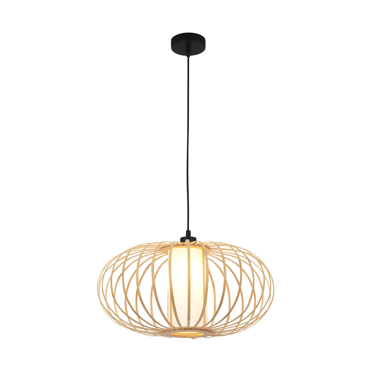 Lampadario Nordico Bambo Metallo Nero 1 Luce E27