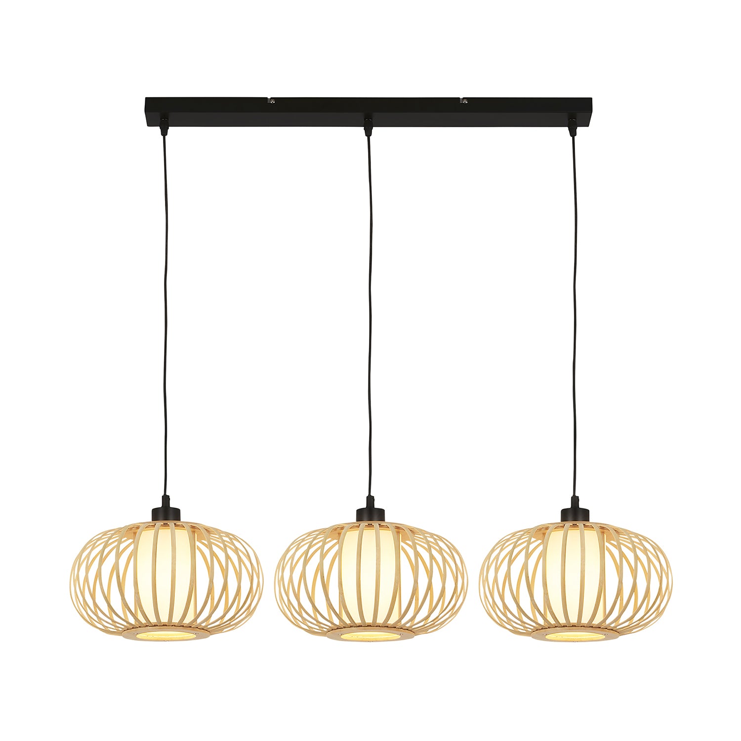Lampadario Nordico Bambo Metallo Nero 3 Luci E27