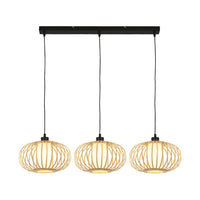 Lampadario Nordico Bambo Metallo Nero 3 Luci E27