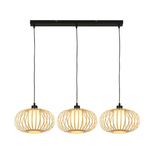 Lampadario Nordico Bambo Metallo Nero 3 Luci E27