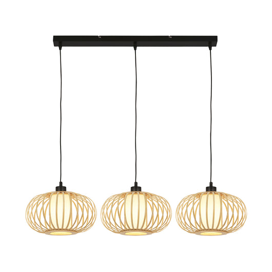 Lampadario Nordico Bambo Metallo Nero 3 Luci E27