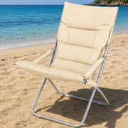 Spiaggina Sedia Canapone In Acciaio Tessuto Imbottito Pieghevole Relax Beige