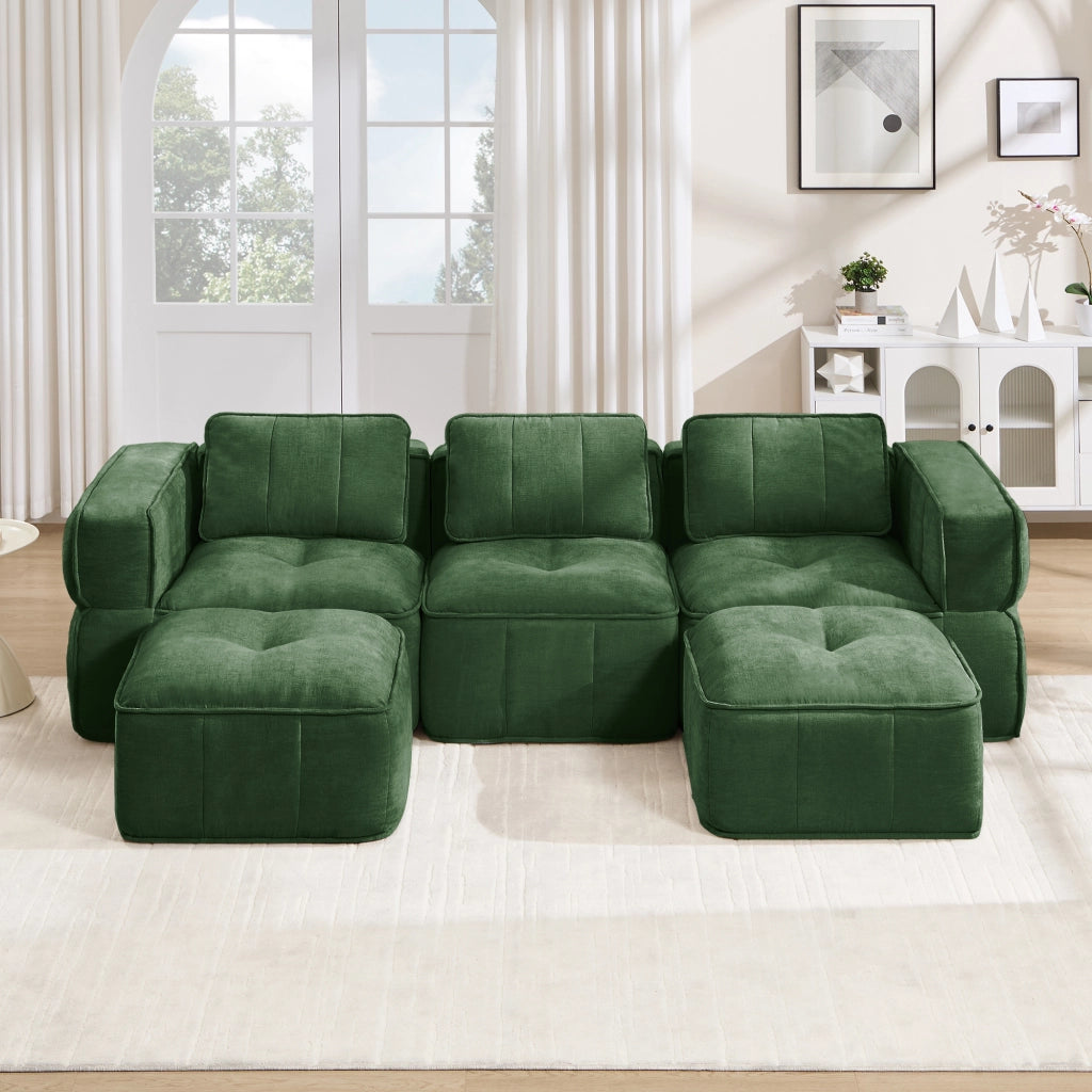 Divano modulare a U 3 posti - con pouf e seduta profonda - in poliestere verde