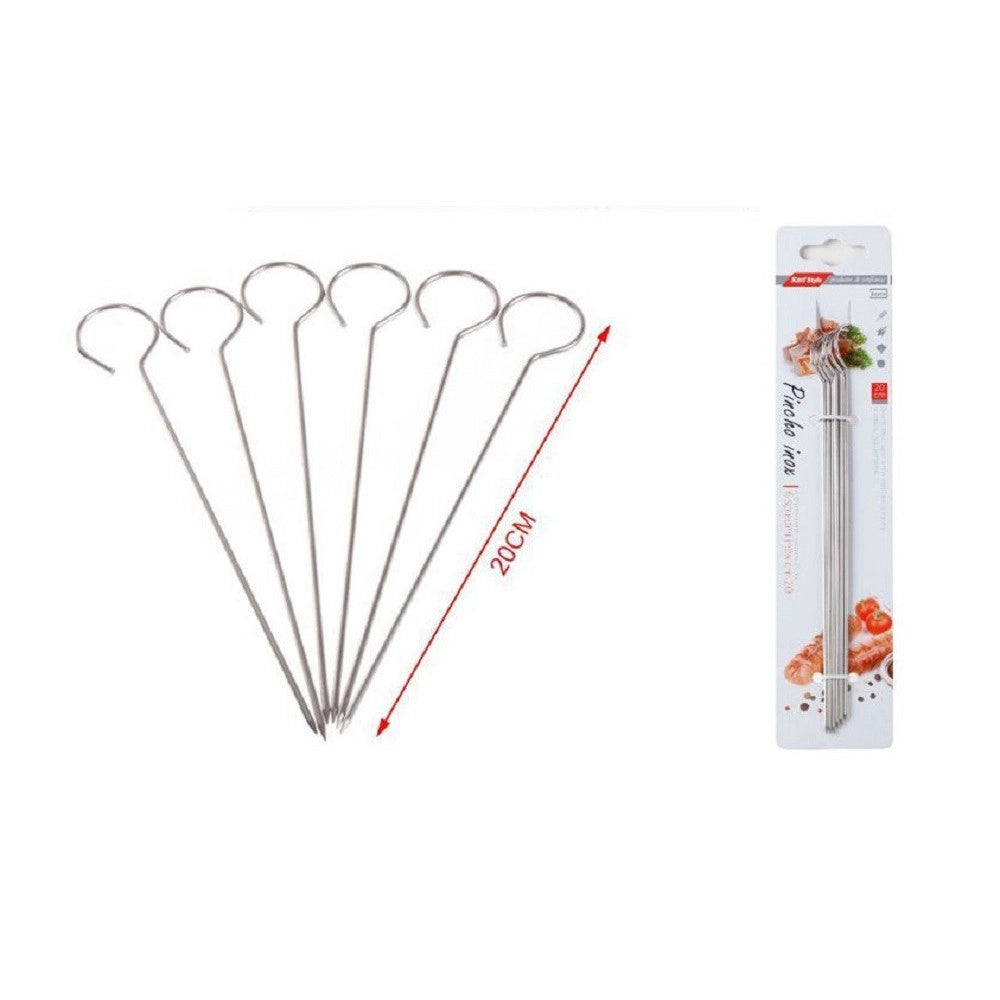 Trade Shop - Set 10pz Spiedini In Acciaio Inox 20cm Impugnatura Uncino Per Griglia Bbq 2406314 -