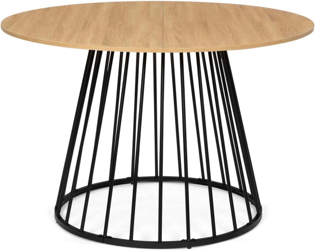 YUNA Tavolo da pranzo rotondo per 6 persone con piano in legno e gamba in filo metallico nero 110 cm